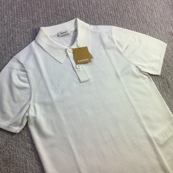 Sandro Pablo Knit Polo Shirt White Short Sleeve Mens Size M NWT